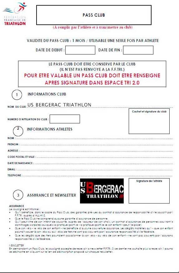 US BERGERAC TRIATHLON pass club