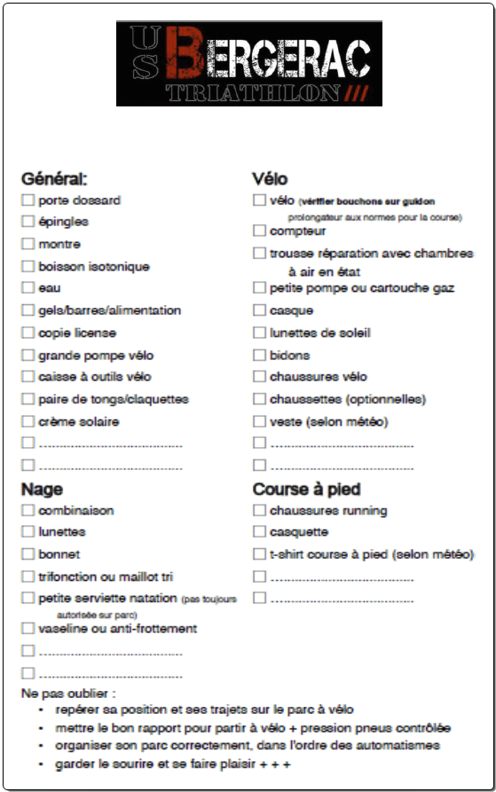 US BERGERAC TRIATHLON cheklist